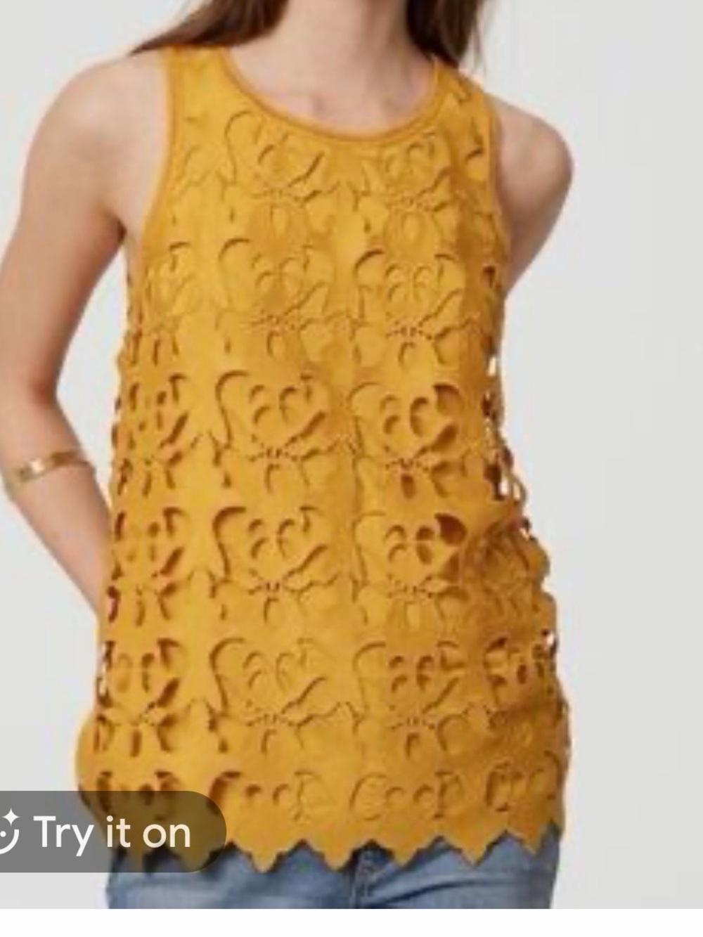 LOFT Mustard Cutwork Lace Tank Top